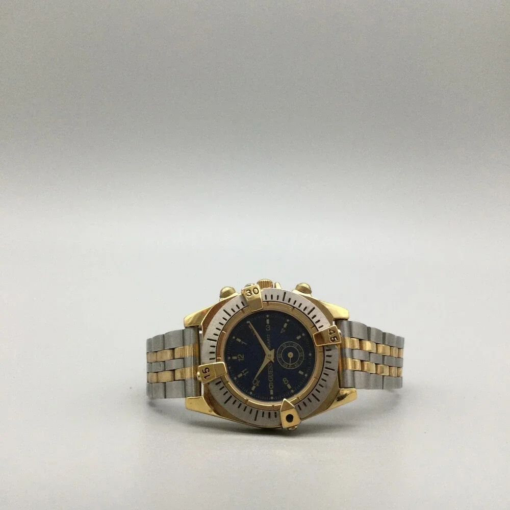 Vintage Guess Womens Watch 28mm Blue Dial Two Tone 1994 New Battery 6.75
